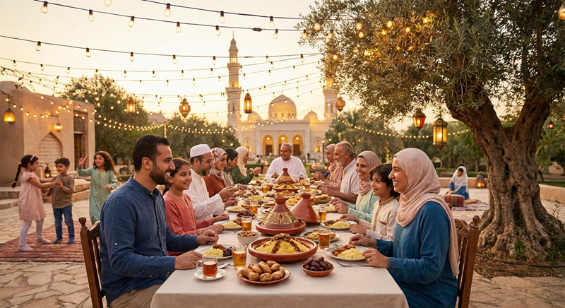 Scène de l'Iftar pendant le Ramadan, moment du repas de rupture du jeûne